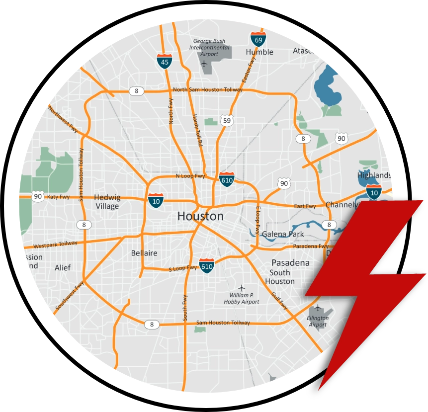 A map of the city with a red lightning bolt on it.